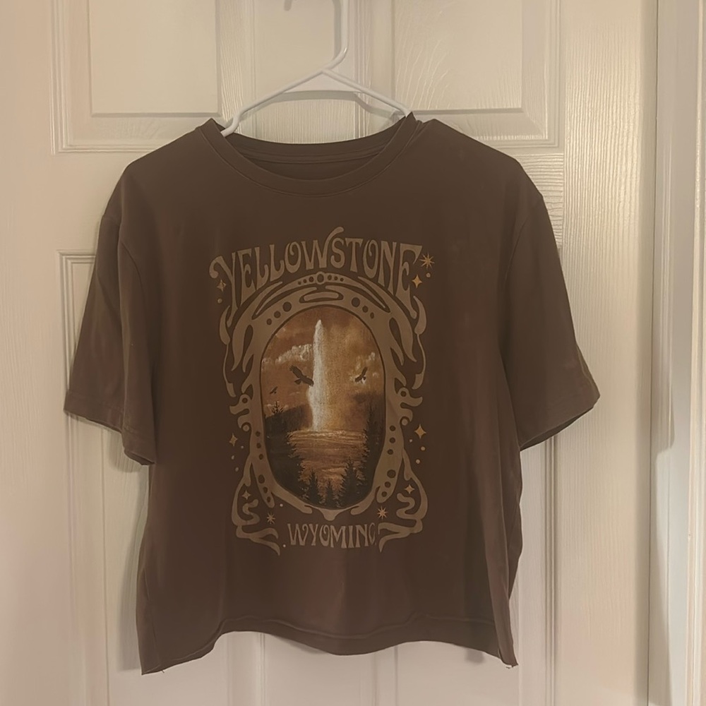 Brown short sleeved tee.